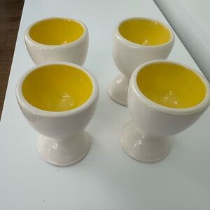 Set of Four Vintage Yellow and White Ceramic Egg  Holders